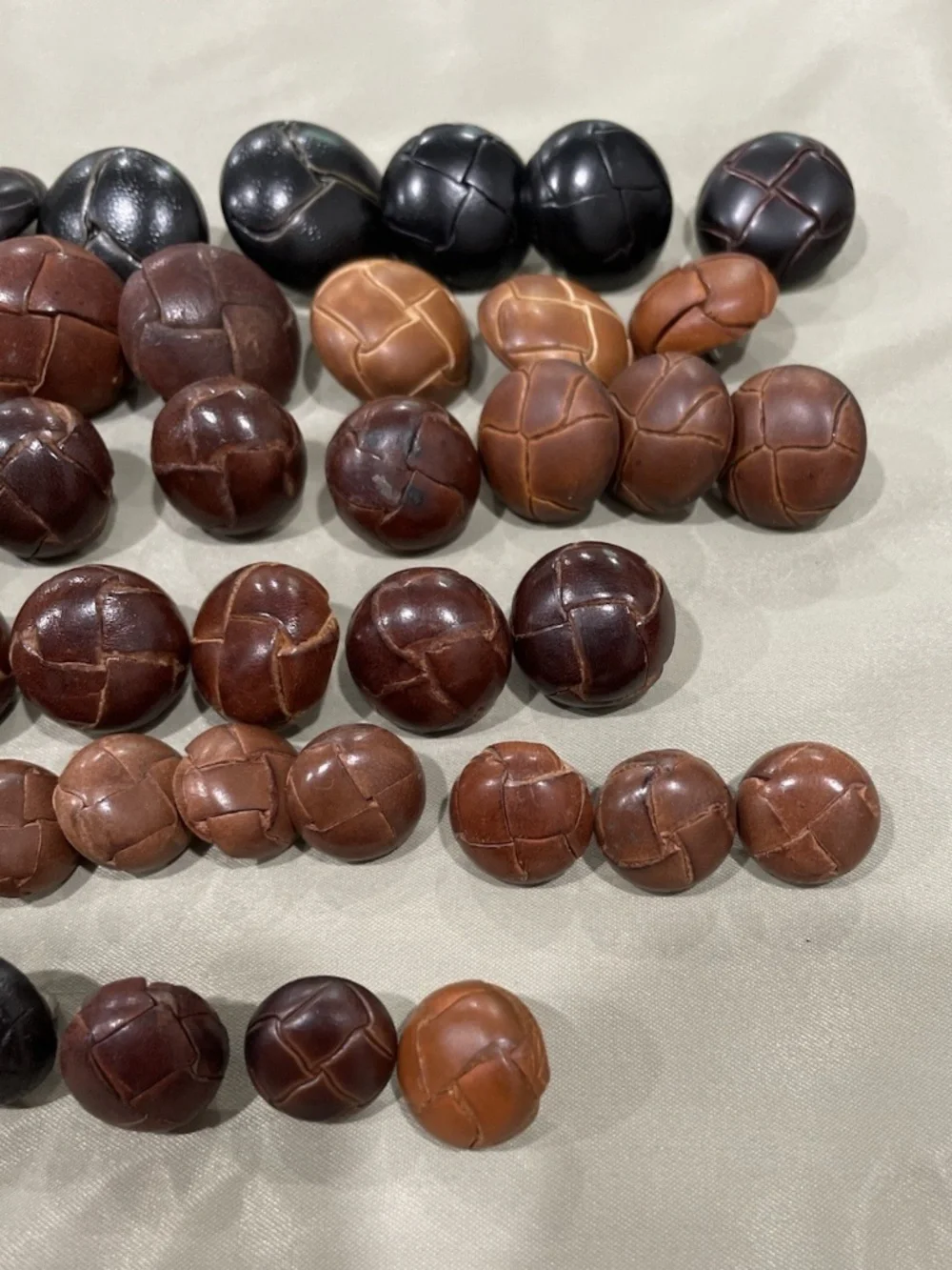 Brown Leather Buttons Vintage Braided Shank Button Lot of 51 for Coats Blazers